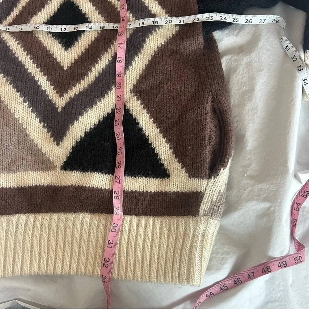 Oversized Vintage Cocoon Mohair Blend Geometric Patterned Women's Sweater S/M